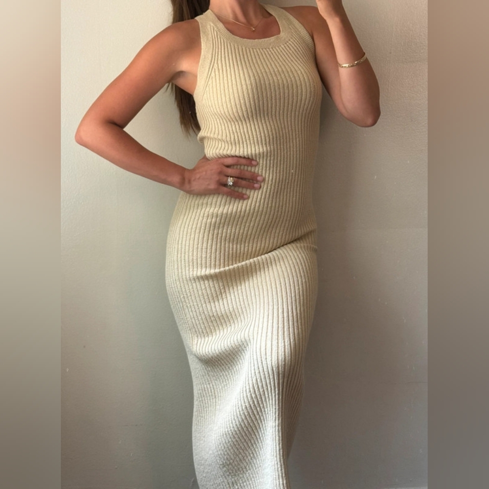 Cream Ribbed Halter Maxi Dress